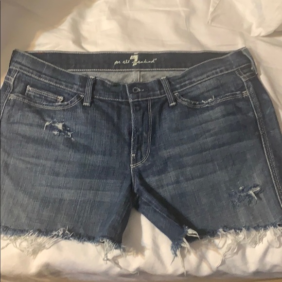 7 for all mankind distressed blue jeans cut offs - Picture 2 of 2